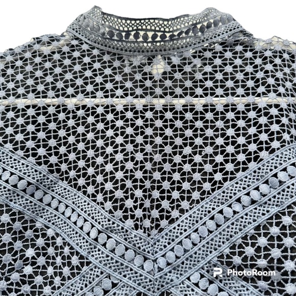 Aqua Bloomingdales Ruffled Dot Crochet Lace Longsleeve Dress Medium - Picture 7 of 8